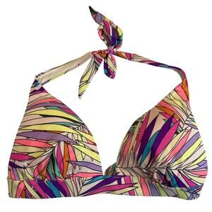 Victoria's Secret Halter Multi Color Palm Frond Medium Bikini Top - EUC